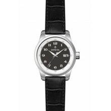 Invicta Men's Vintage Stainless Steel Case Black Dial Leather Bracelet Date Display 12186