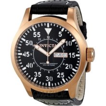 Invicta Specialty Outdoor Black Dial Black Calf Skin Leather Mens ...