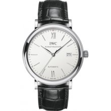 IWC Portofino Silver Dial Black Leather Strap Automatic Mens Watch IW356501