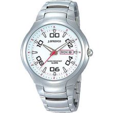 J Springs Mens Sporty Stainless Watch - Silver Bracelet - White Dial - JSPBBJ009