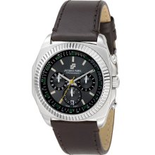 Jacques Farel Mens Chronograph Stainless Watch - Brown Leather Strap - Black Dial - JACAUL5550