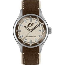 Jacques Lemans Men's Stainless Steel Formula One Cream Dial Brown Leather Strap Midsize F5036F