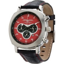 Jorg Gray Men's 3500 Series Stainless Chronograph Watch - Black Leather Strap - Red Dial - JG3520