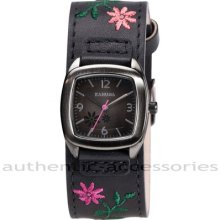 Kahuna Ladies Watch Black Floral Stitch Cuff Strap Kls-0229l + Pouch Srp Â£35