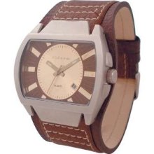 Kahuna Men's Retro Brown Leather Cuff, Cream Dial KUC-0003G Watch