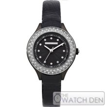 Karen Millen - Ladies Black Leather Stone Set Watch - Km108b