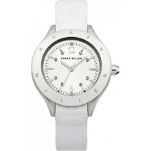 Karen Millen Ladies' Stainless Steel & White Crystal Set Leather Strap KM109W Watch