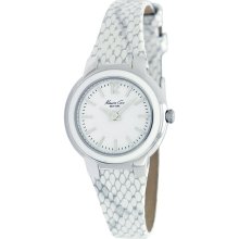 KENNETH COLE New York York White Analog Dial Enamel Bezel Watch Leather Band - White - White Gold