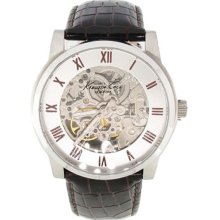 Kenneth Cole New York Men's Skeleton Automatic Brown Leather Strap Wat