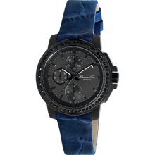 Kenneth Cole New York Multifunction Watch With Blue Croco-Embossed Leather Strap