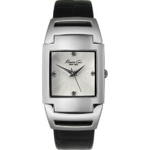 Kenneth Cole Women's White Dial Black Leather Strap Quartz Watch Kc2740