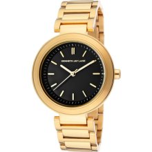 Kenneth Jay Lane Watch 2004 Women's Black Sunray Dial Goldtone Ip Stainless