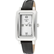 Kenneth Jay Lane Watches Women's White Textured Dial Black Genuine Lea