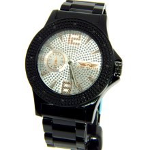 King Master Black Ionic Silver Dial Diamond Men's Watch KM-68