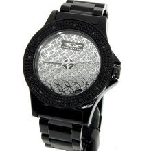 King Master Black Ionic Case Silver Dial Men's Diamond Watch KM-23