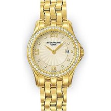 Ladies 18K Yellow Gold Beadset Cream Dial Patek Philippe Calatrava