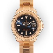Ladies 18K Yellow Gold Blue Dial Rotating Bezel Rolex Yacht-Master