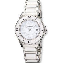 Ladies Charles Hubert Stainless Steel and Ceramic White Dial Watch No. 6755-W