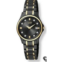 Ladies Citizen Eco Drive Watch W/ Black & Gold Case