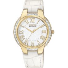 Ladies Citizen Ecodrive Ciena Watch W/diamonds Golden Stainless Steel Em0092-01a