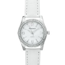 Ladies' Croton Crystal Accent Watch with Round Dial and White Strap (Model: GE217112WHDW) SWISS ARMY