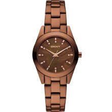 Ladies DKNY New Round Watch Brown MOP Dial Steel Bracelet Crystals NY8621