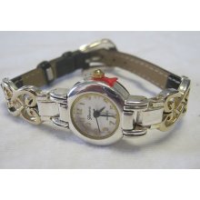 Ladies Geneva Watch 2 - Round Twotone Bezel/leather & Brighton Tin Included