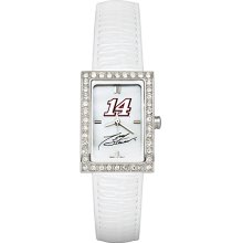 Ladies Nascar #14 Tony Stewart Watch with White Leather Strap and CZ Accents