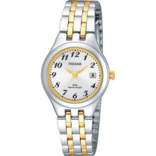 Ladies Pulsar By Seiko Quartz Ph7237x Date Silver Dial Tt Steel Watch