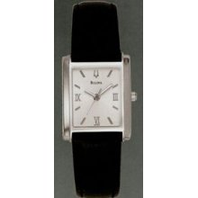 Ladies` Rectangular Silver Dial W/ Black Band Corporate Collection Watch
