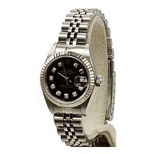 Ladies Rolex Datejust Fluted Bezel, Black Diamond Dial, Steel Preowned