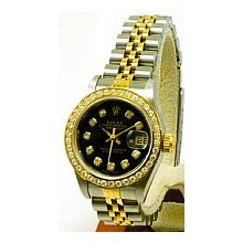 Ladies Rolex Datejust Steel Watch - 2-Tone Preowned Black Diamond Dial