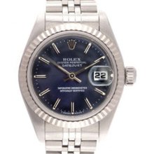 Ladies Rolex Datejust Watch 69174 Dark Blue With Raised Stick Markers