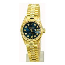 Ladies Rolex President Gold 2ct Diamond Bracelet/Navy Blue Preowned