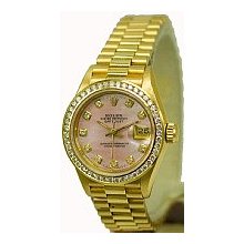 Ladies Rolex President Pink MOP Diamond Dial/Yellow Gold/1ct Preowned