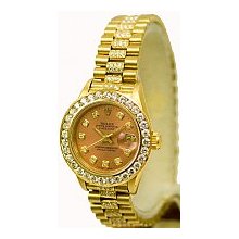 Ladies Rolex President Preowned Watch -Gold/Salmon Diamond Dial/1.8ct
