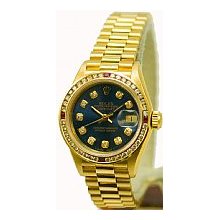 Ladies Rolex President Preowned Gold Navy Blue/1ct Channel Set & Ruby