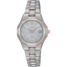Ladies Seiko Solar Sut060 Mother Of Pearl Dial Two Tone Steel Watch