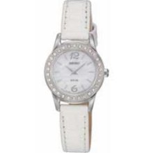 Ladies' Seiko Solar Swarovski Crystal Watch with Mother-of-Pearl Dial