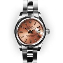 Ladies Stainless Steel Oyster Pink Stick Dial Smooth Rolex Datejust
