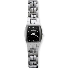 Ladies Swiss Tungsten Diamond Black Dial Watch
