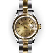 Ladies Two Tone Champagne Stick Dial Smooth Bezel Rolex Datejust (936)