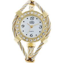 Lady Womens Rhinestone Crystal Quartz Watch Analog Round Bracelet Waistband Gold