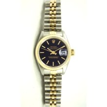 Ladys Stainless Steel & Gold Datejust Model 6917 Jubilee Band Fluted Bezel Black Stick Dial