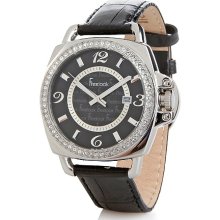Lancer Unisex Crystal Bezel Black Dial Black Leather Strap Watch