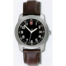 Large Black Dial Field Watch W/ Brown Leather Strap