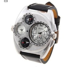 Leather Band Multi-function Dual Quartz Electronic Dial Wrist Watch For Men