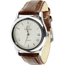 Leather Band Women Wrist Watch with Date (Brown) - Stainless Steel