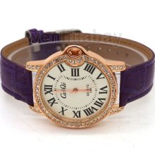 Leather Simple Diamond Ladies Women's Quartz Analog Wrist Watch Girl Gifts