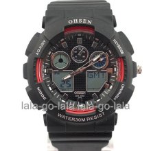 Led 12/24 Hrs Waterproof Mens Dual Time Chrono Quartz Sports Rubber Stop Watch